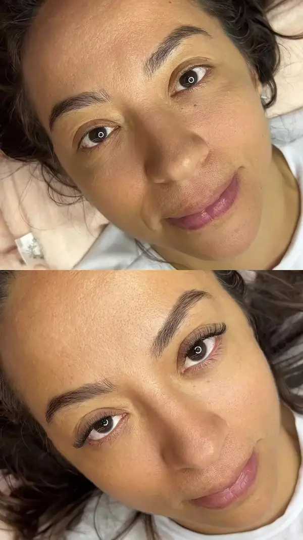 Antes e depois da extensão de cílios