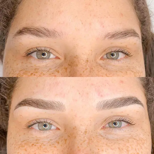 Antes e depois da micropigmentação de sobrancelhas